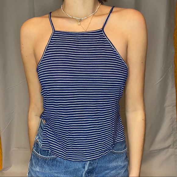 Blue and White Striped Strappy LF Tank Top - Picture 3 of 4
